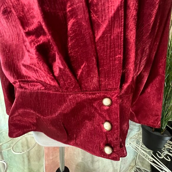 πVintage 90s Wine Red Plus Size Satin Blouse with Fitted End - Picture 3 of 13